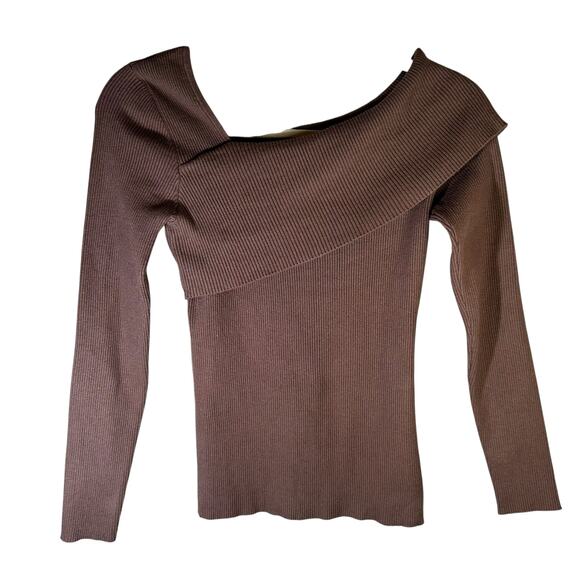 Lillusory Off the Shoulder Ribbed Sweater Brown Size XS Knit Pullover Going Out - Picture 2 of 8